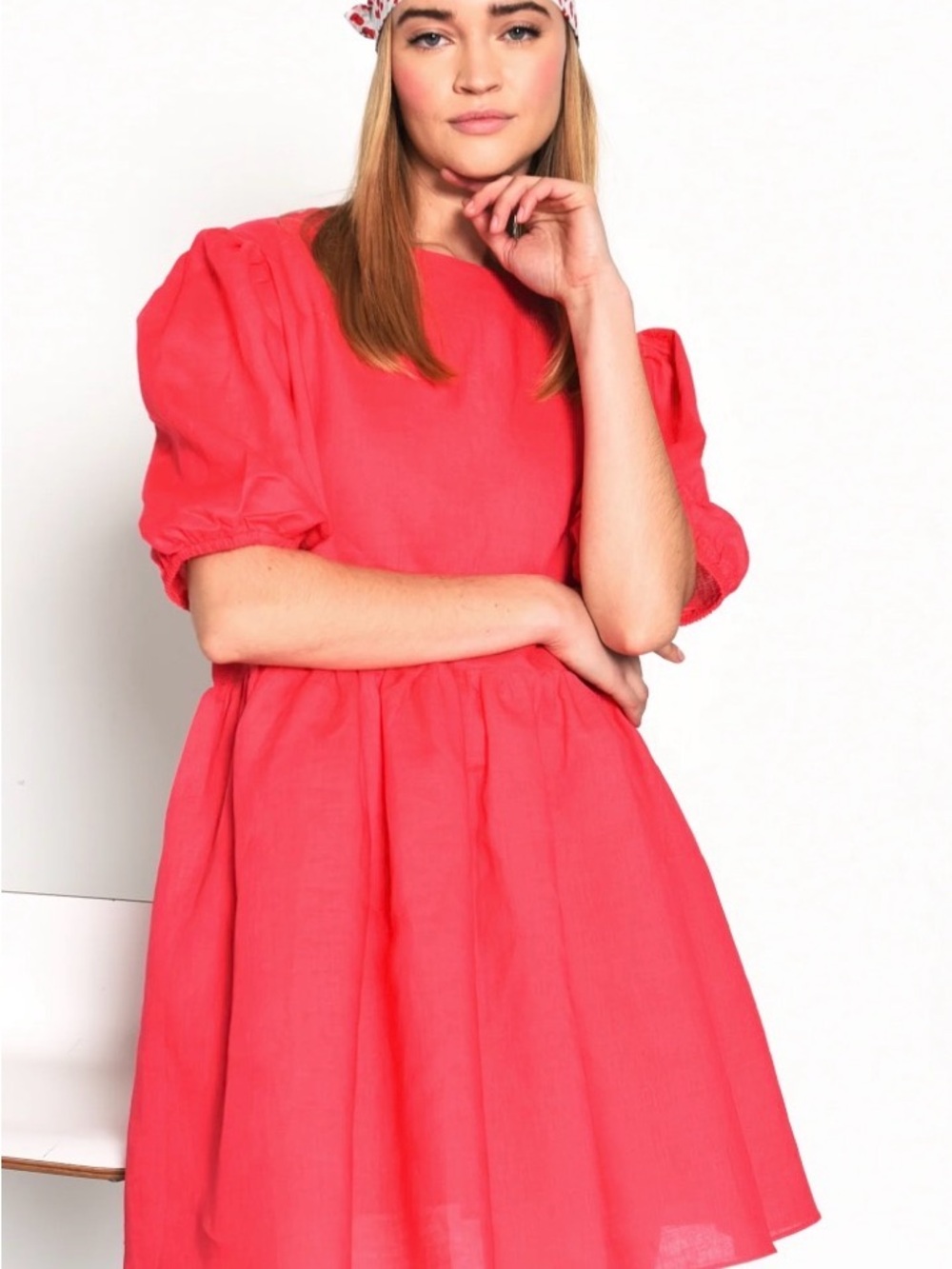 Glamorous Bright Azelea Puff Sleeve Babydoll Dress
